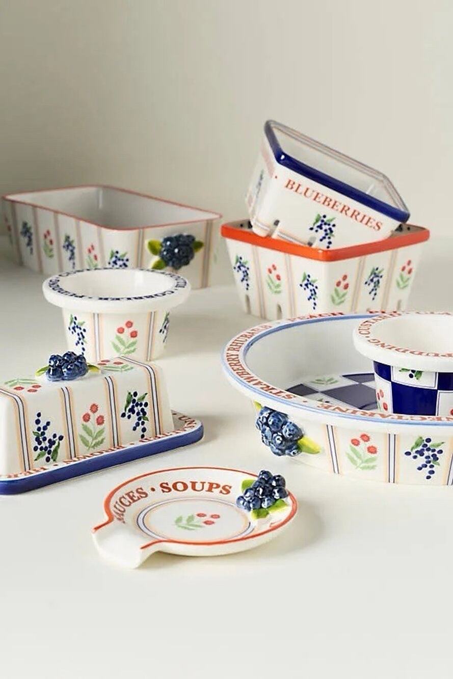 Anthropologie Lou Rota Stoneware Pie Dish Remikens Butter Dish Spoon Rest Set